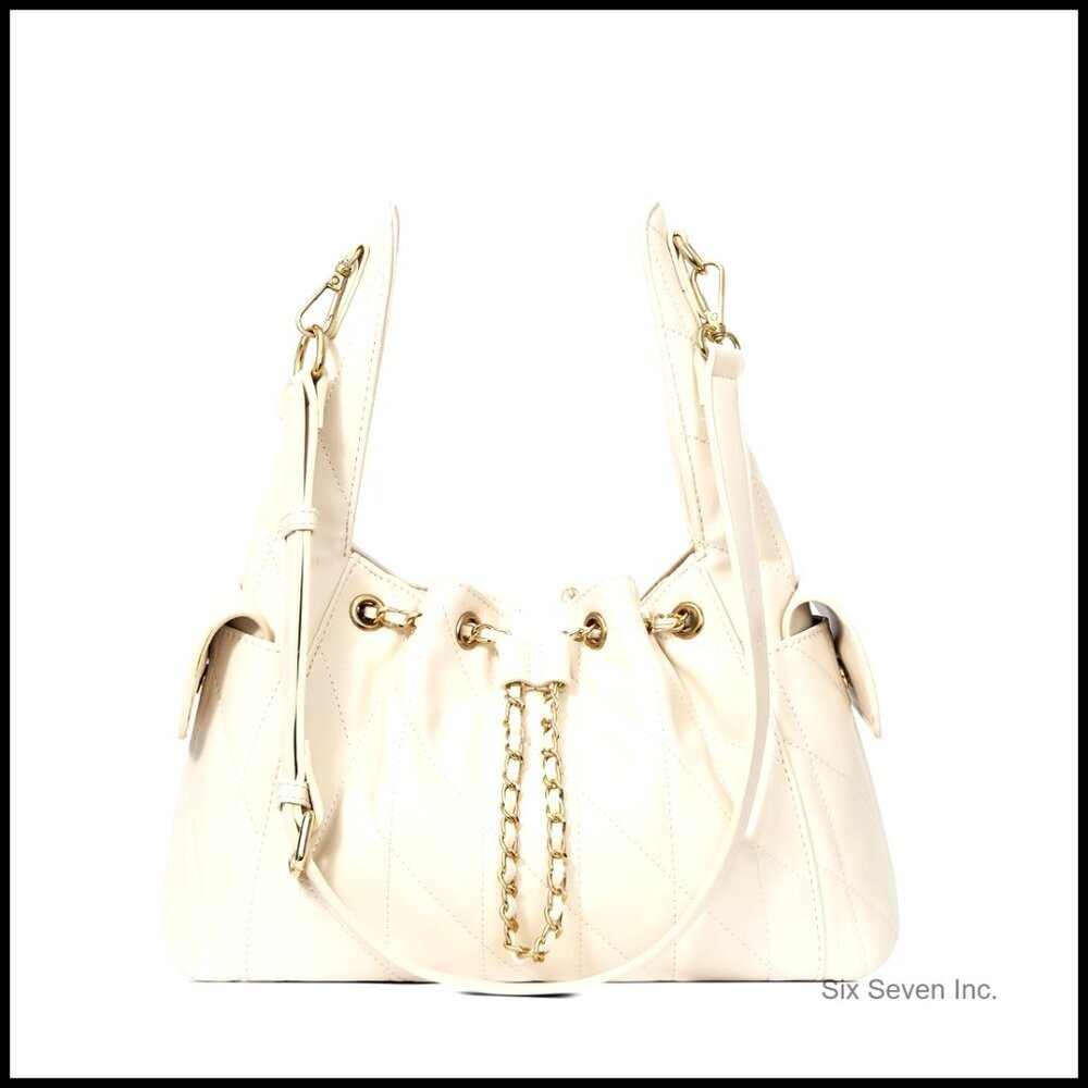 Quilted Vegan Leather Hobo Bag Slouchy Tote Adjustable Strap Elegant Chic